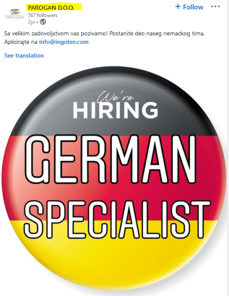 Parogan hired German-speaking agents on LinkedIn